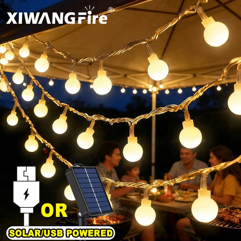 Outdoor Lighting Decoration - 3-10M Solar/USB/Battery String Lights, Fairy Globe