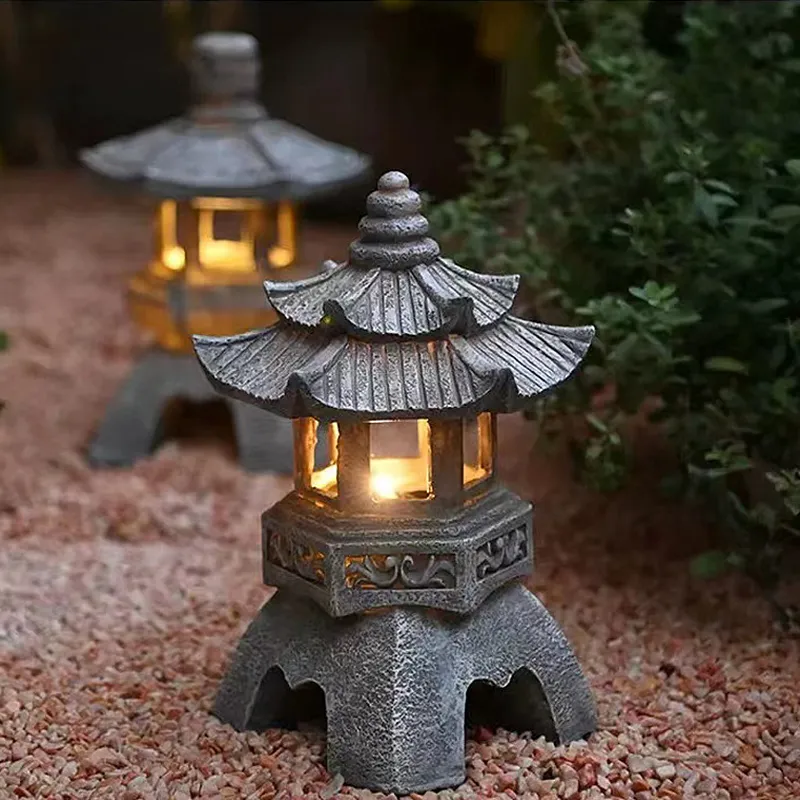Outdoor Lighting Japan - Garden Solar LED Pagoda Lantern Statue