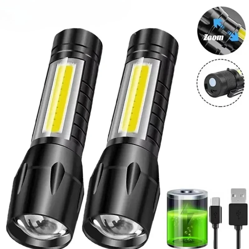 Zinc Outdoor Lighting - Portable COB+LED Camping Light Flashlight USB