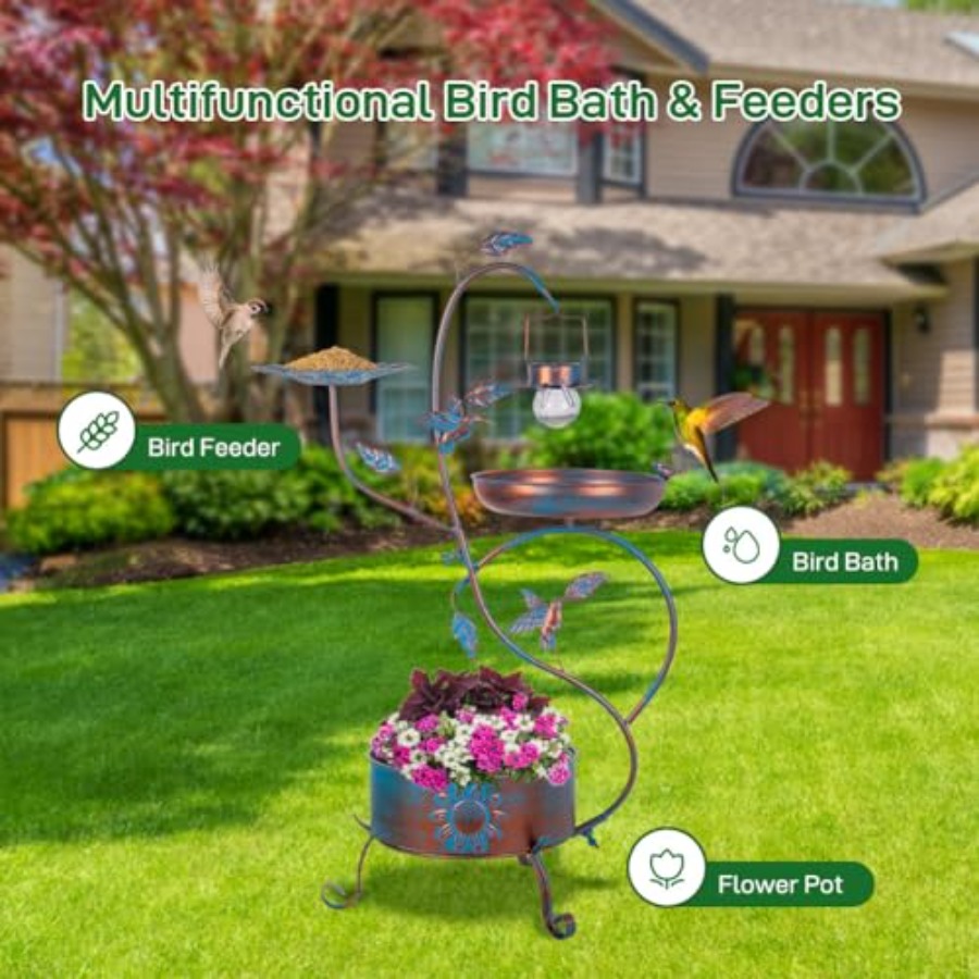 Outdoor metal bird bath with p - Outdoor Lighting Decoration recensione e prezzo