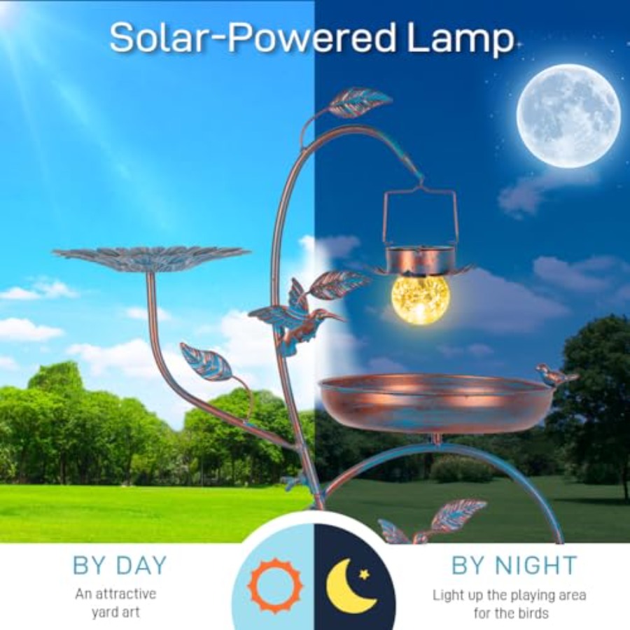 Outdoor metal bird bath with p - Outdoor Lighting Decoration recensione e prezzo