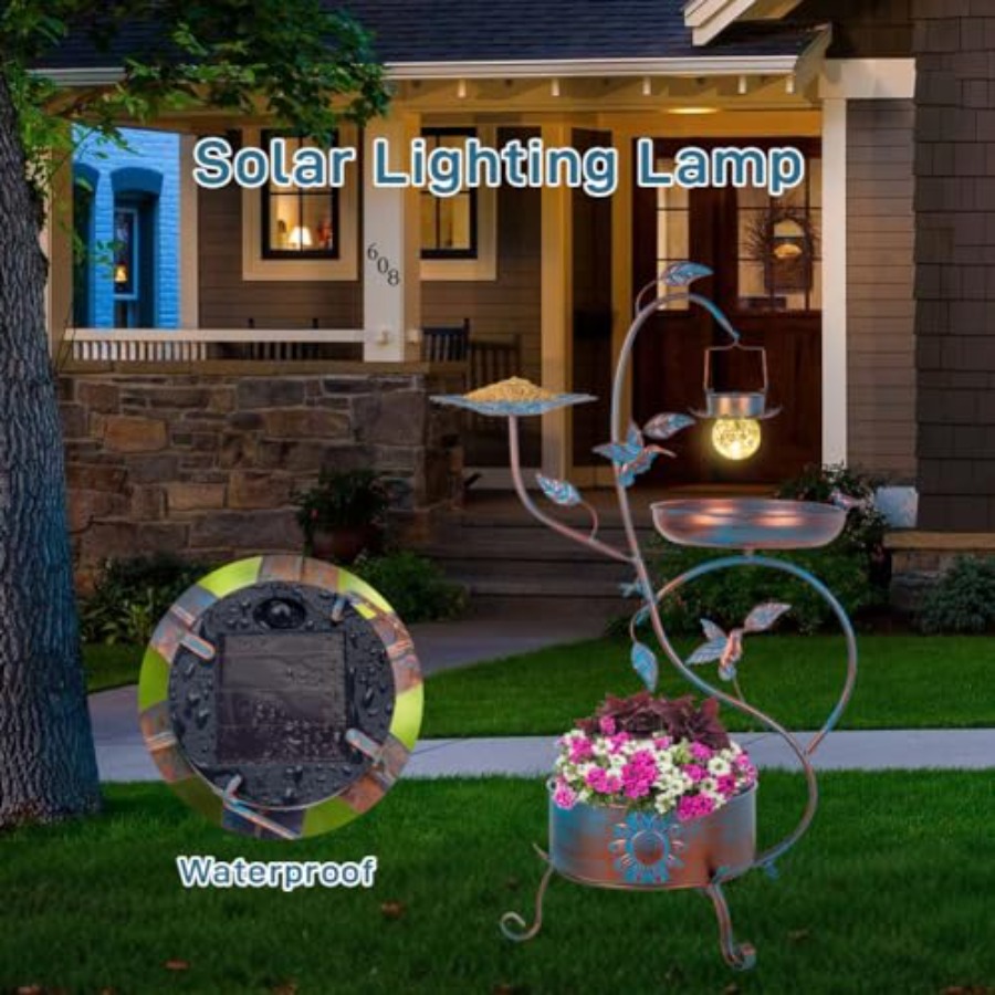 Outdoor metal bird bath with p - Outdoor Lighting Decoration recensione e prezzo