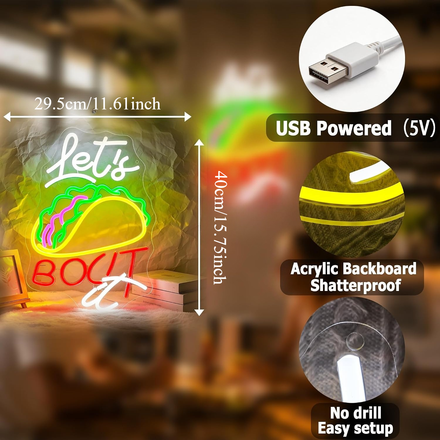 Tacos Neon Sign USB Powered LE - Outdoor Lighting For Store recensione e prezzo